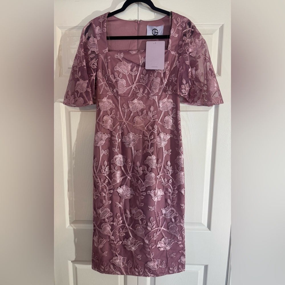 Elegant Floral Lace Dress in Pink